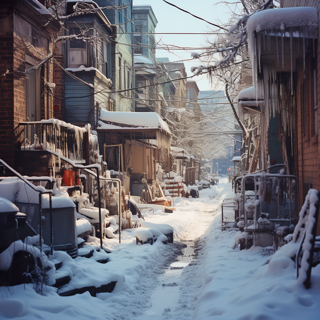 Snowy Winter Scene in Chicago Suburb