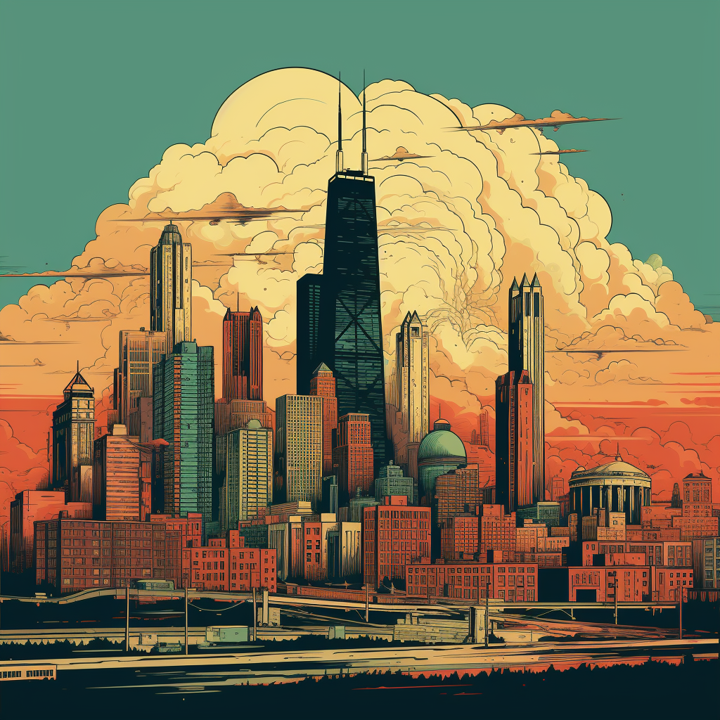 Chicago Skyline Surreal Illustration