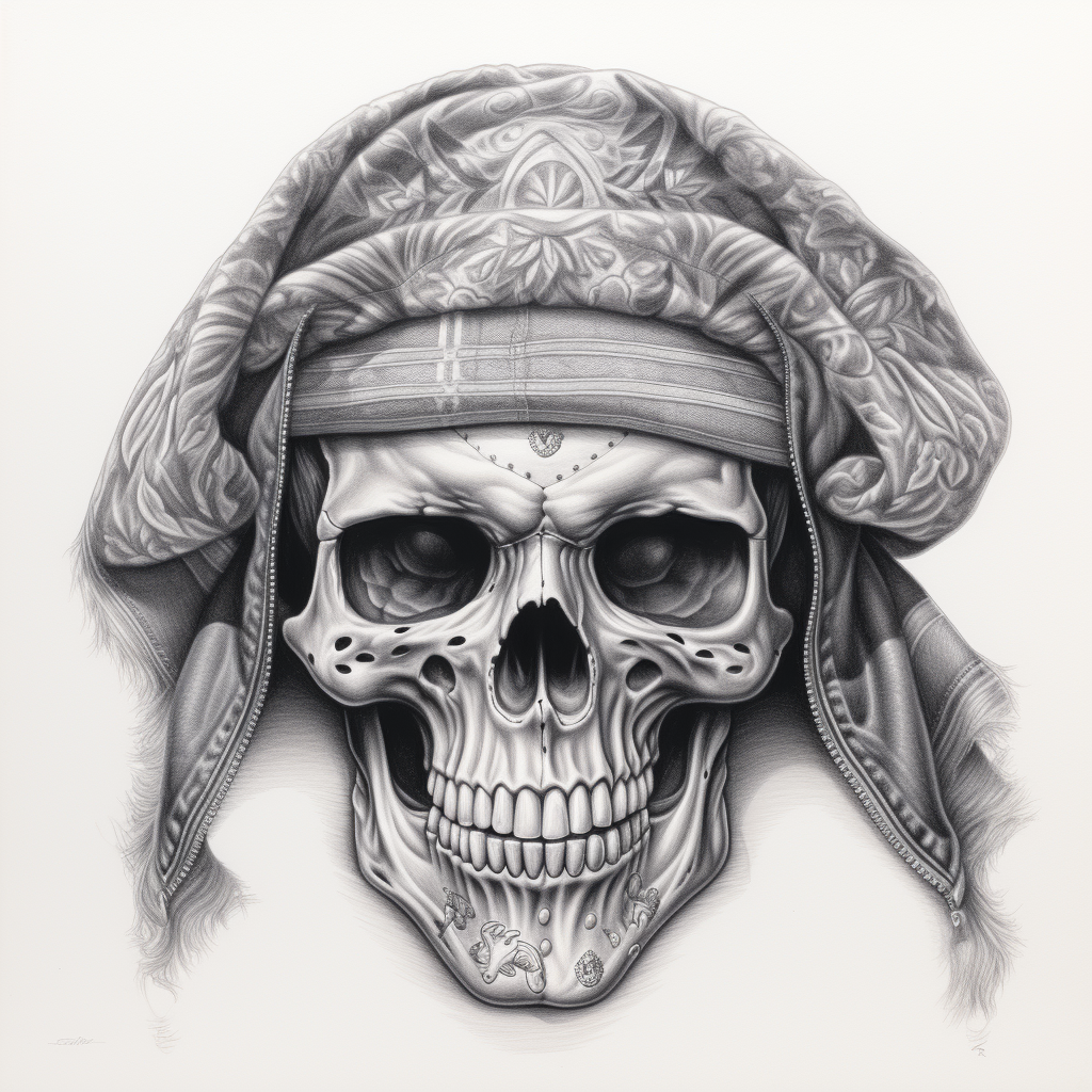 Chicano Gangster Skull Drawing Art