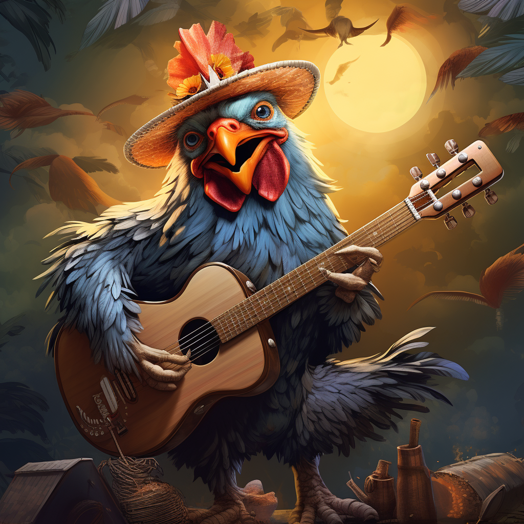 Chicken in 80s Clothes Playing Banjo Singing