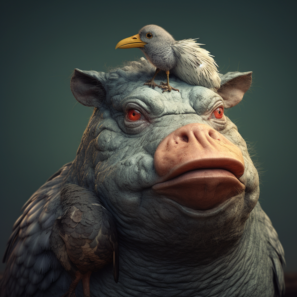 Unique animal creation: chicken hippo mix