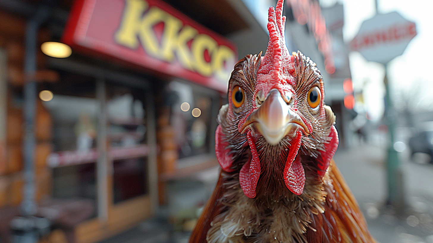 Chicken in front of KFC