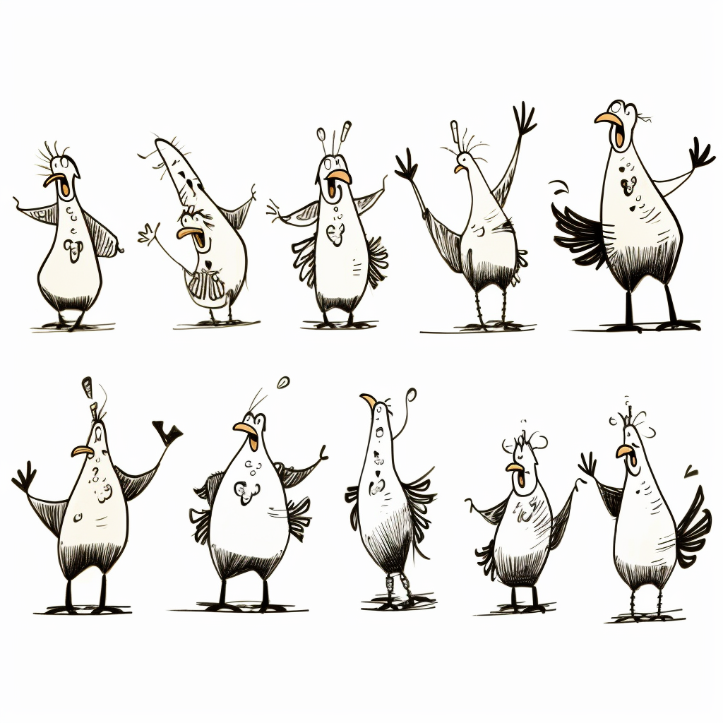 Group of Silly Cartoon Chickens