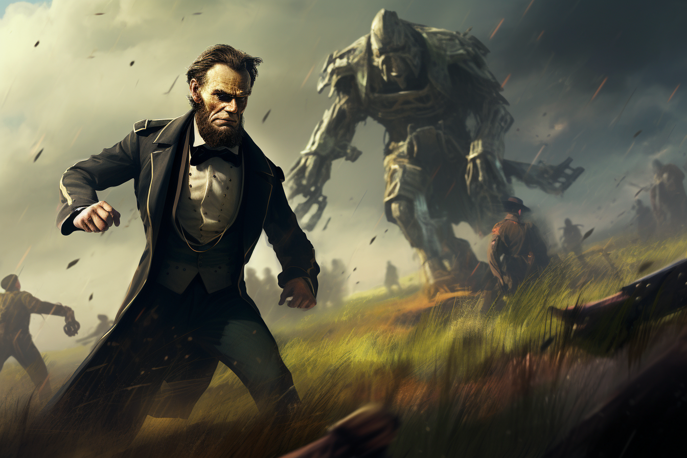 Master Chief fighting Abraham Lincoln in open field