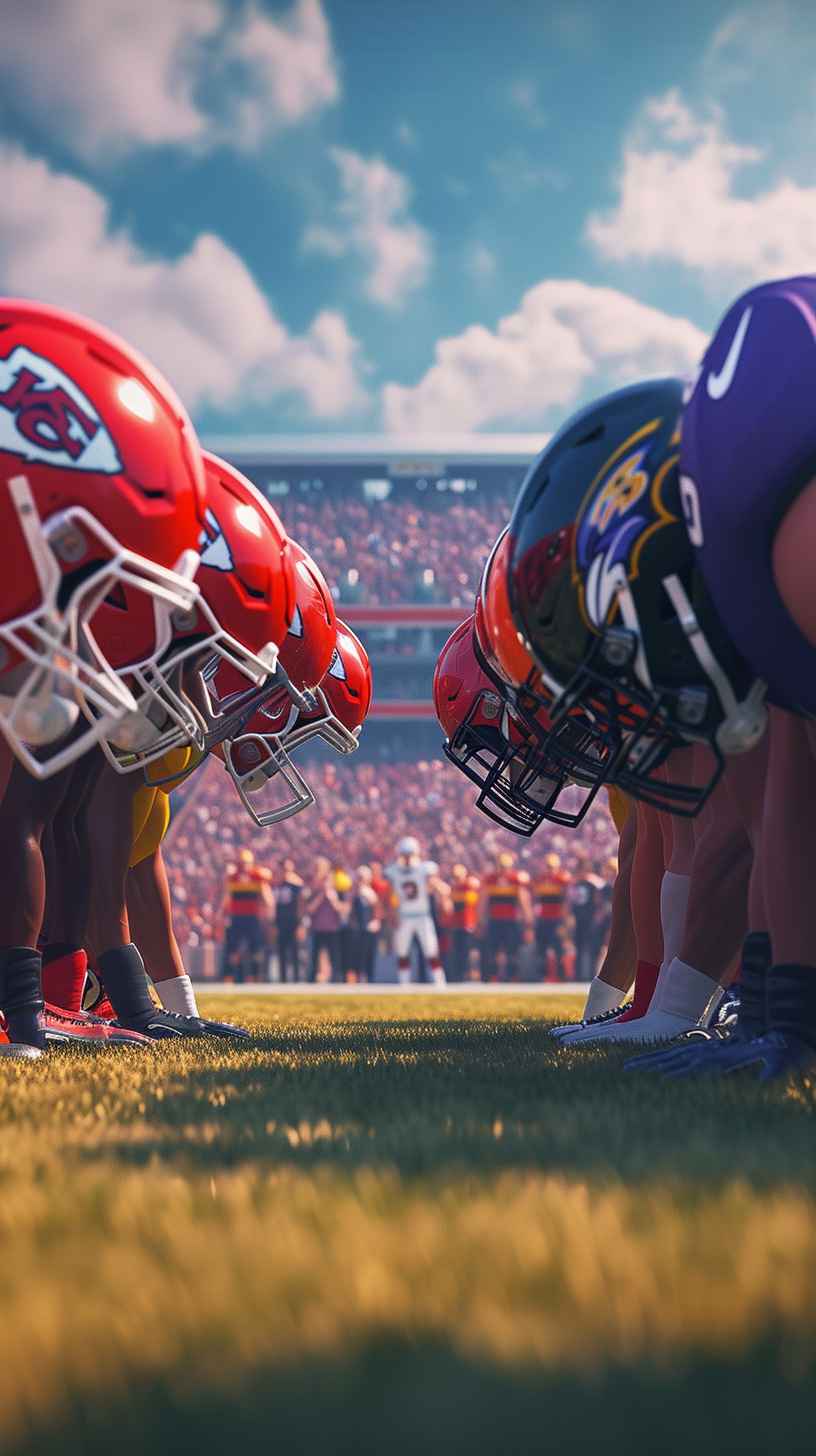 Chiefs vs Ravens football field Pixar style