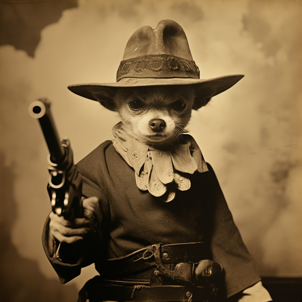 Chihuahua dressed as gunfighter with Sombrero