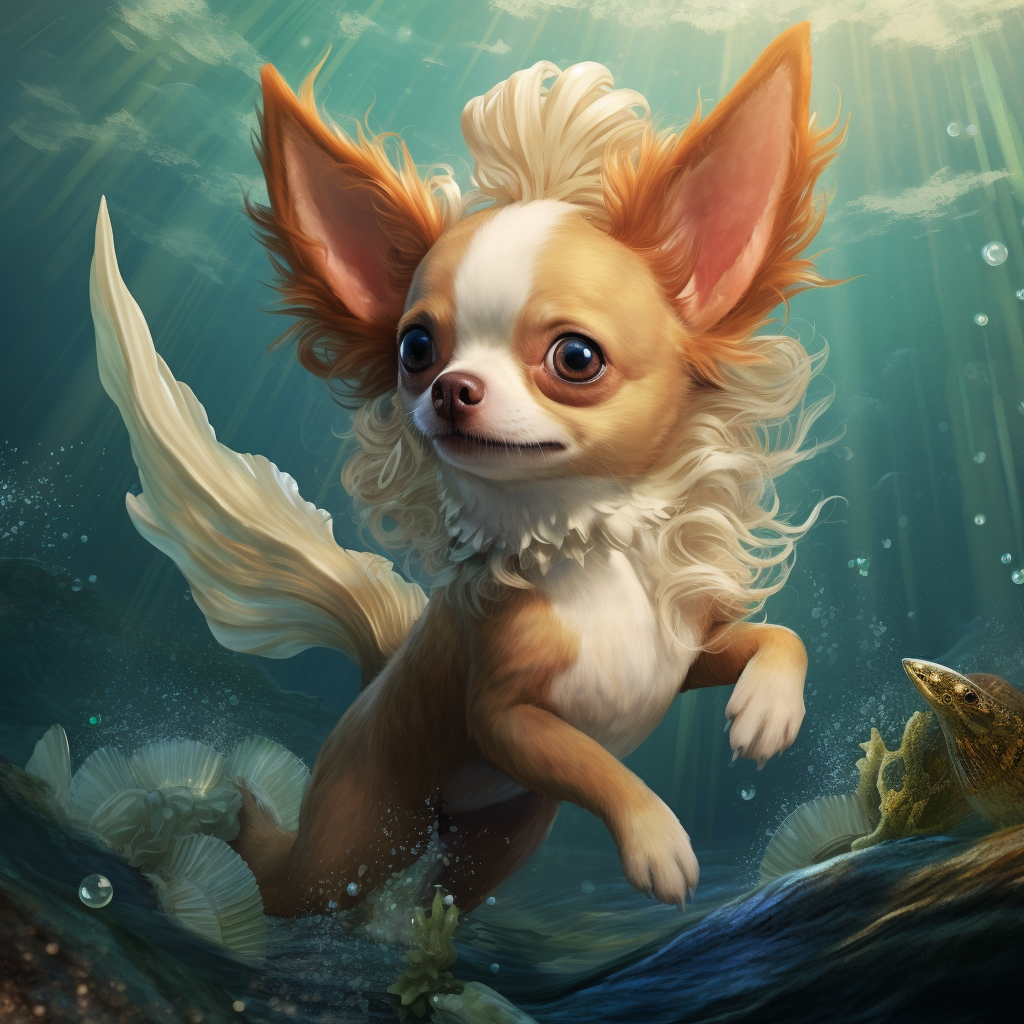 Cute Chihuahua Mermaid in Ocean Setting