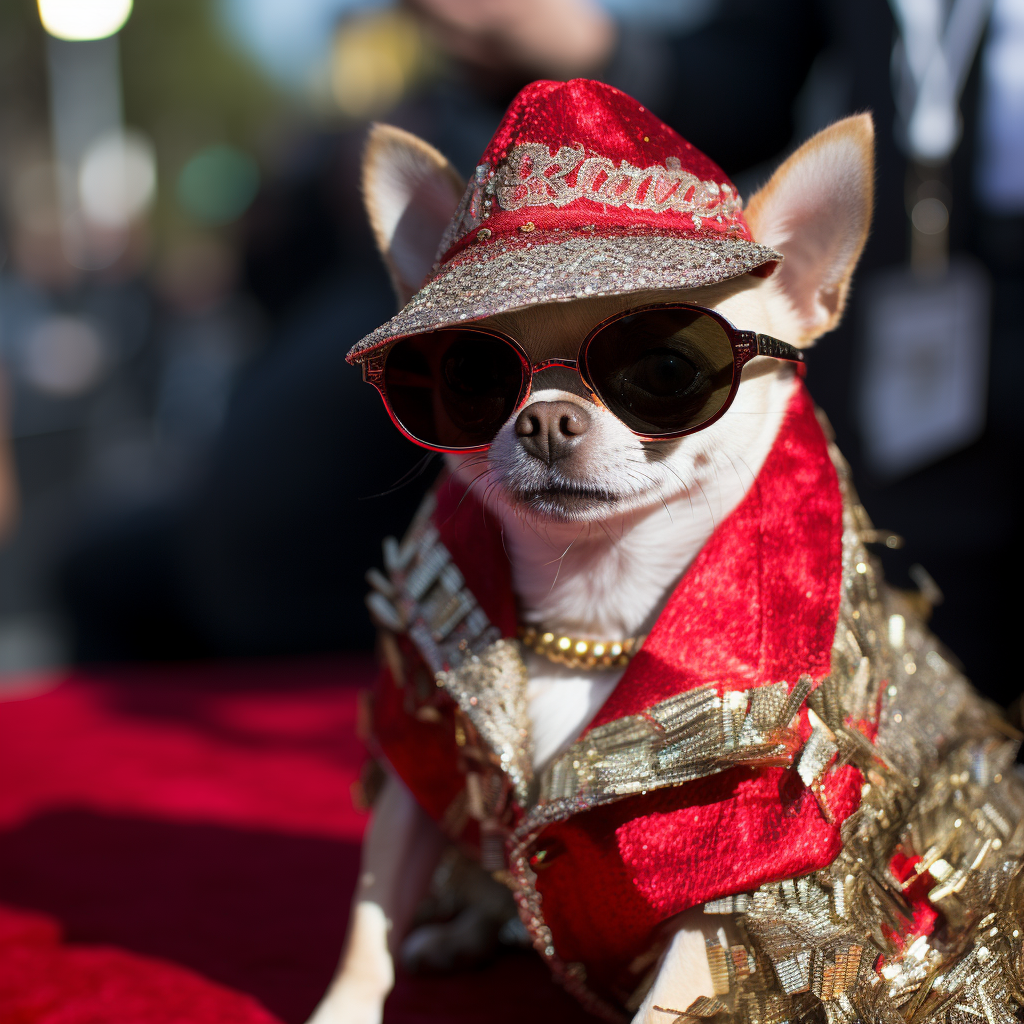 Chihuahua wearing Old Money Outfit on Red Carpet