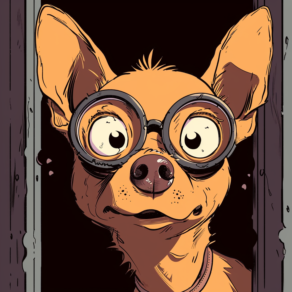 Chihuahua wearing monocle peeping screen