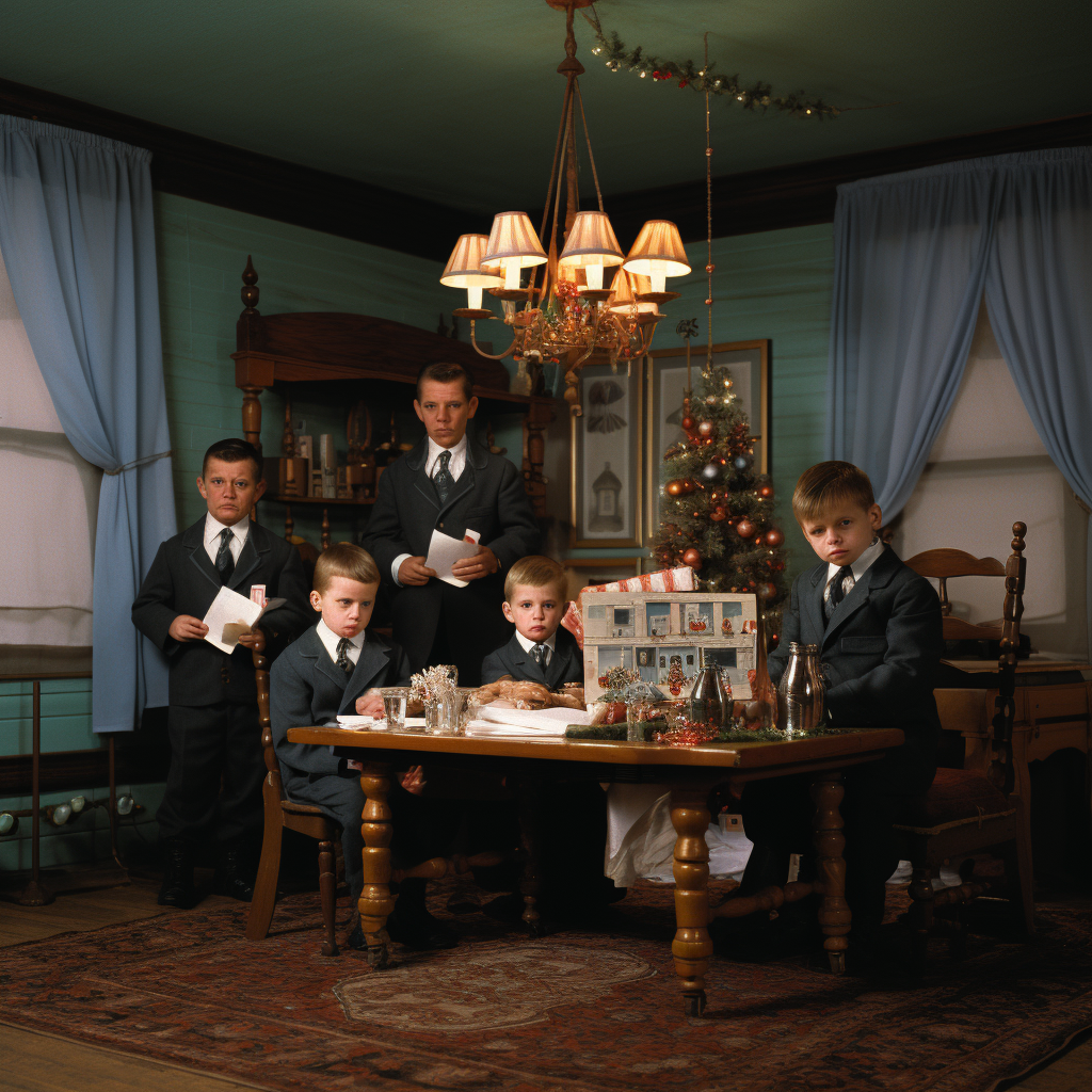 Men in suits having meeting in child's bedroom