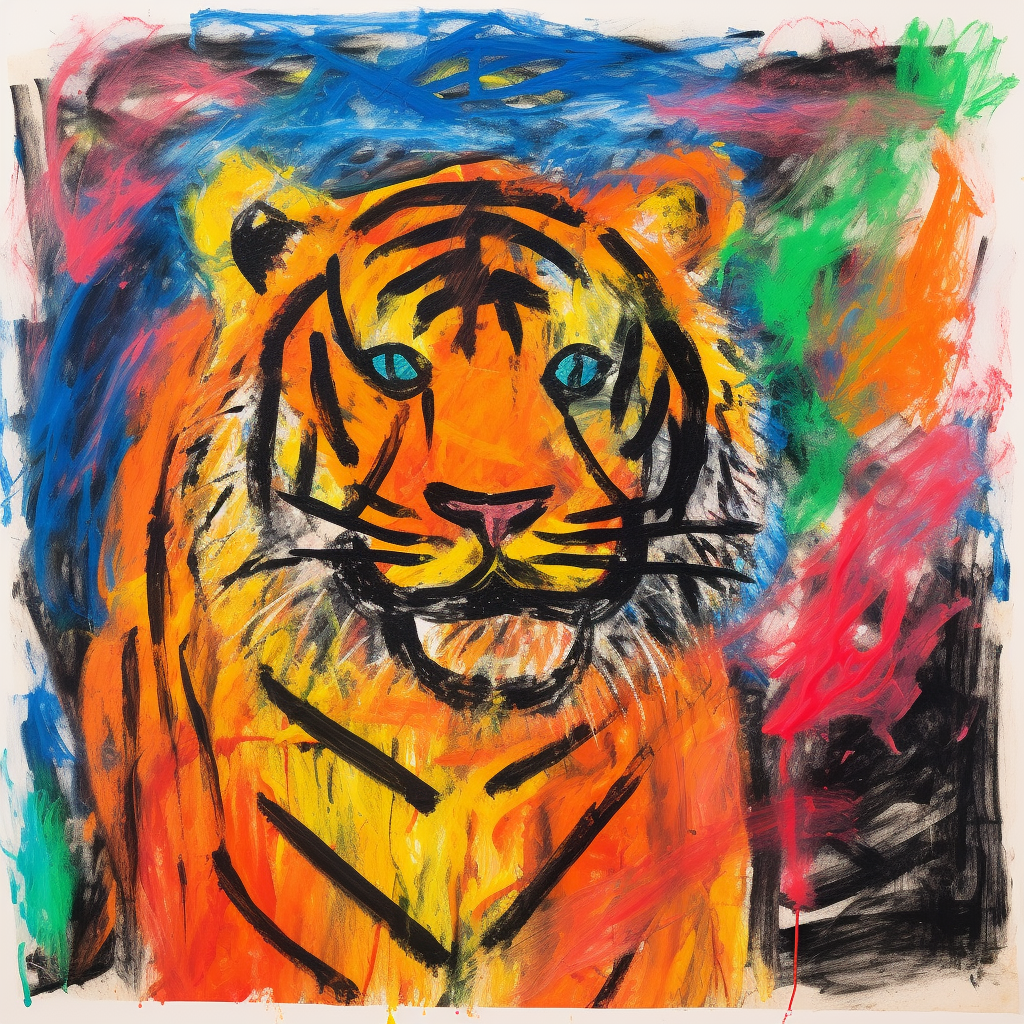 Child's Colorful Tiger Drawing