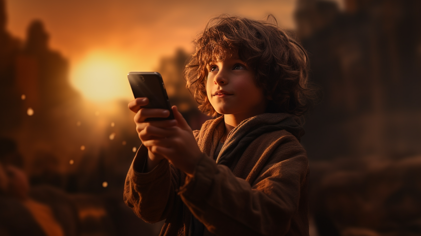 Child holding phone, filming movie