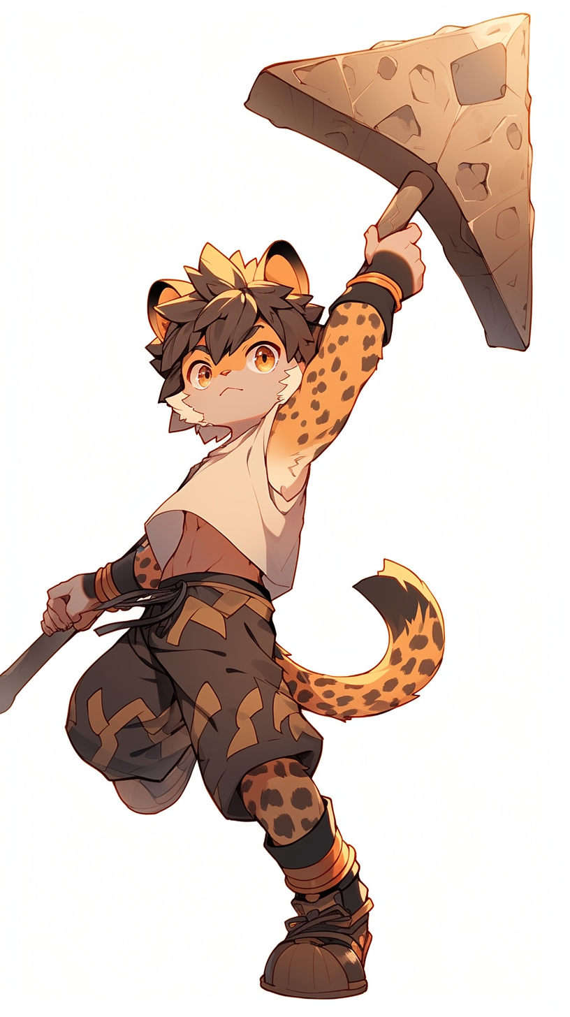 Child with Huge Hammer and Leopard Tail