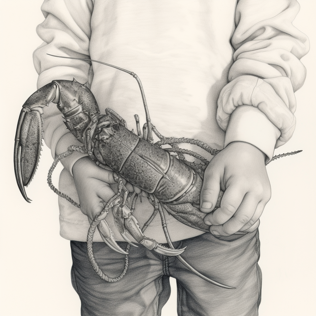 Child holding plastic lobster close up