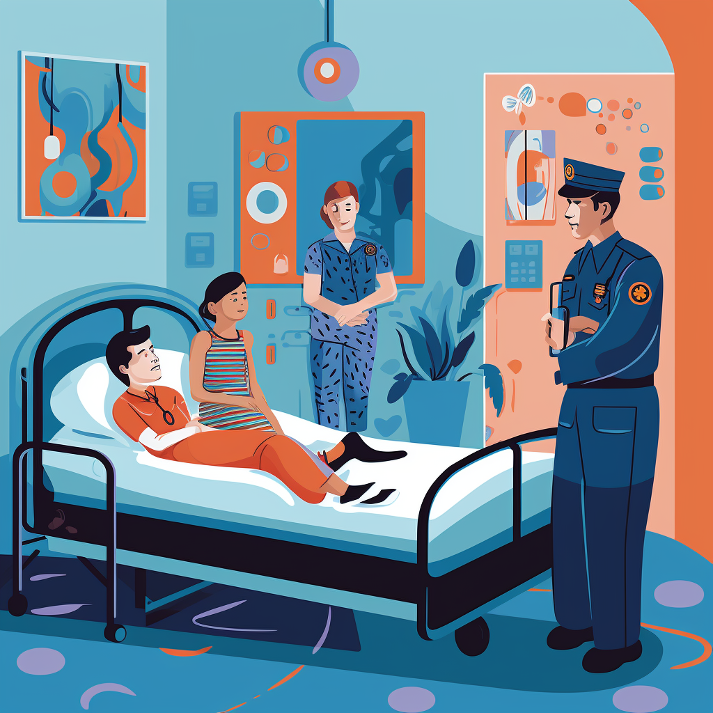 Illustration of Child in Hospital ER Bed with Healthcare Professionals