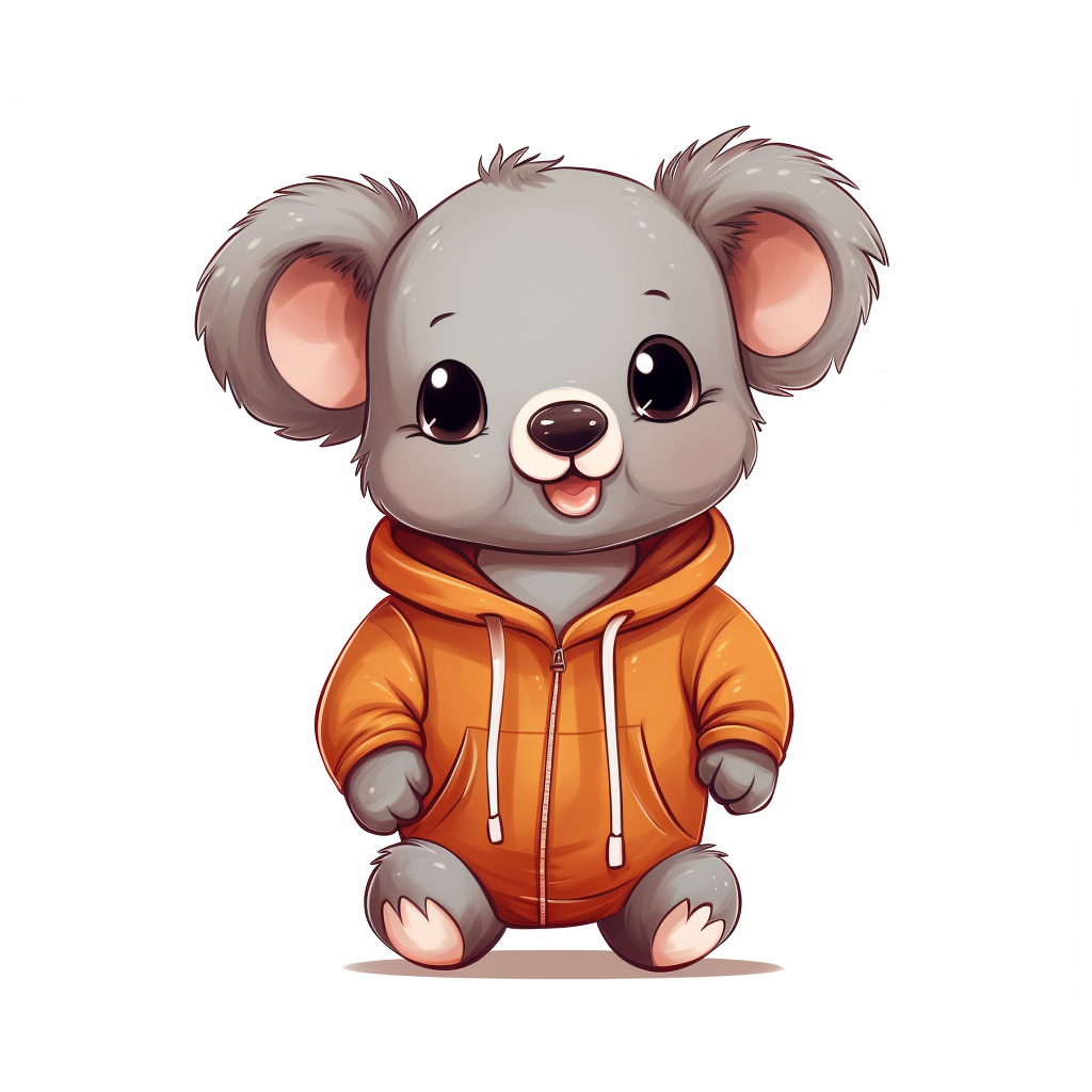 Adorable child koala standing on white background