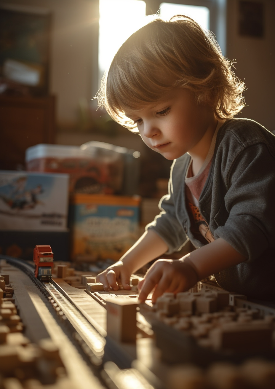 Child playing logistics operator with sunny day lighting