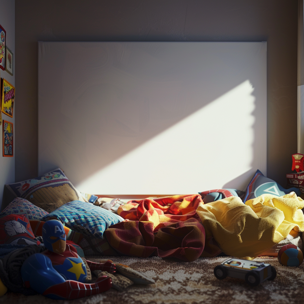 Brightly lit child marvel fan room