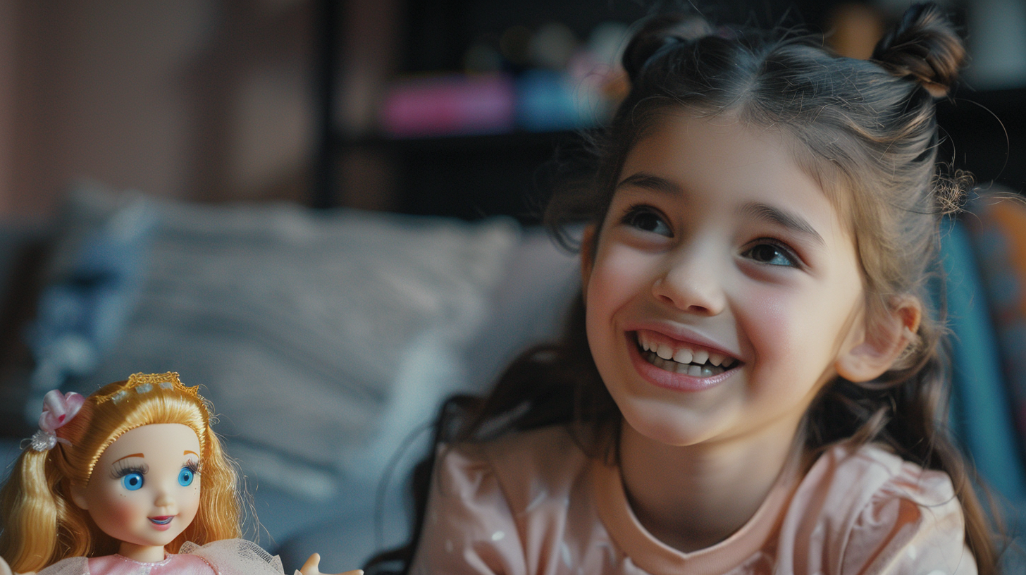 child playing with princess doll