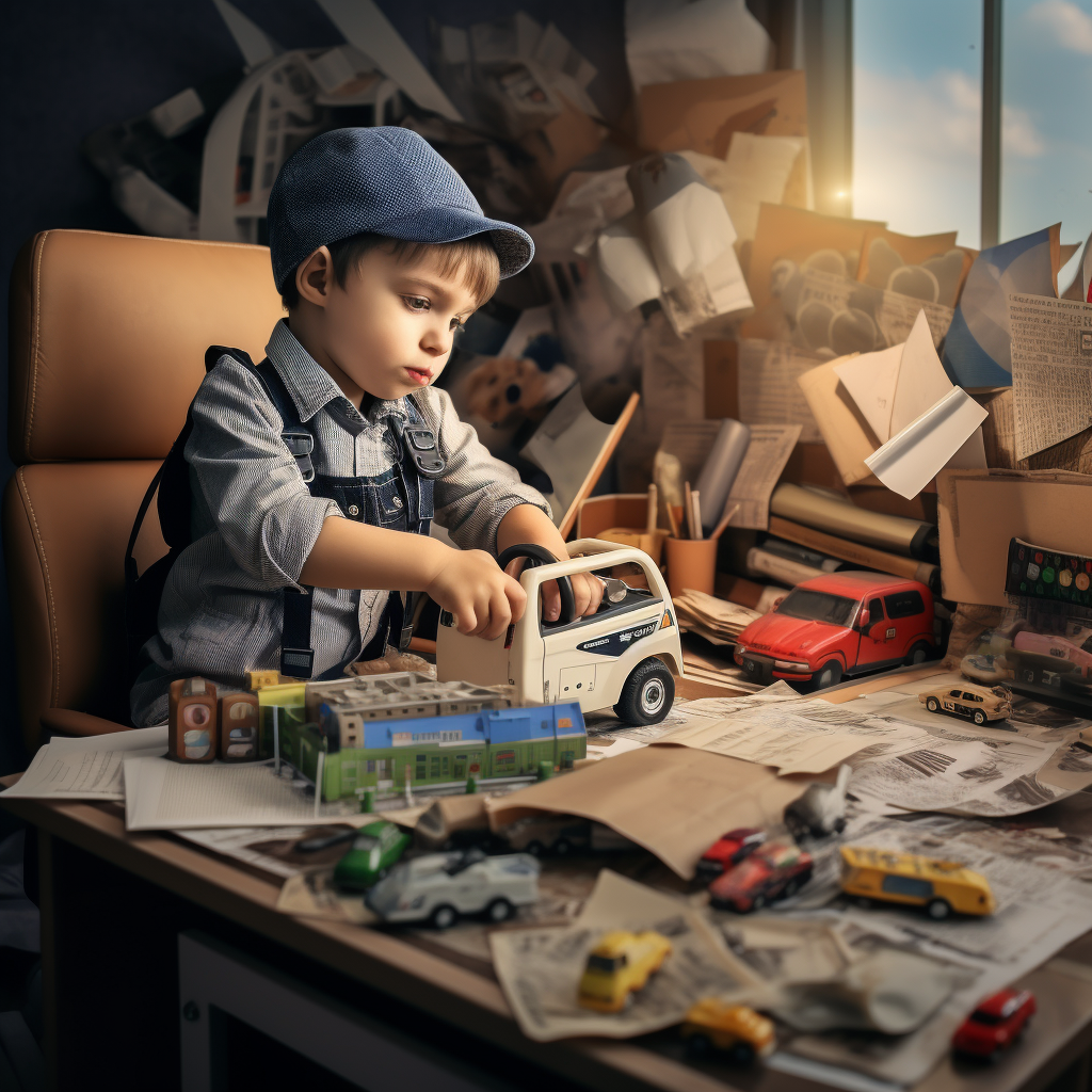 Child playing as a truck driver