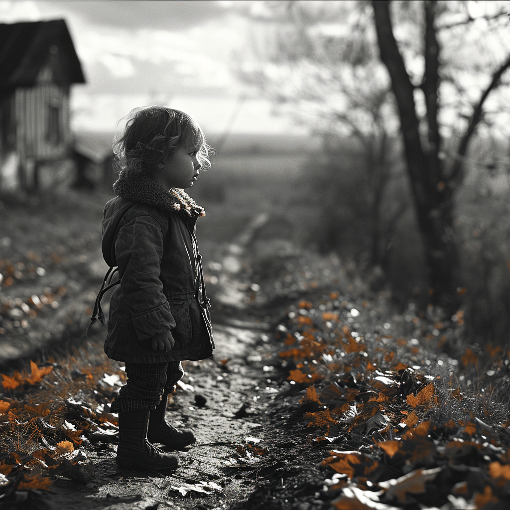 Beautiful Child Portrait in Countryside's Windy Weather