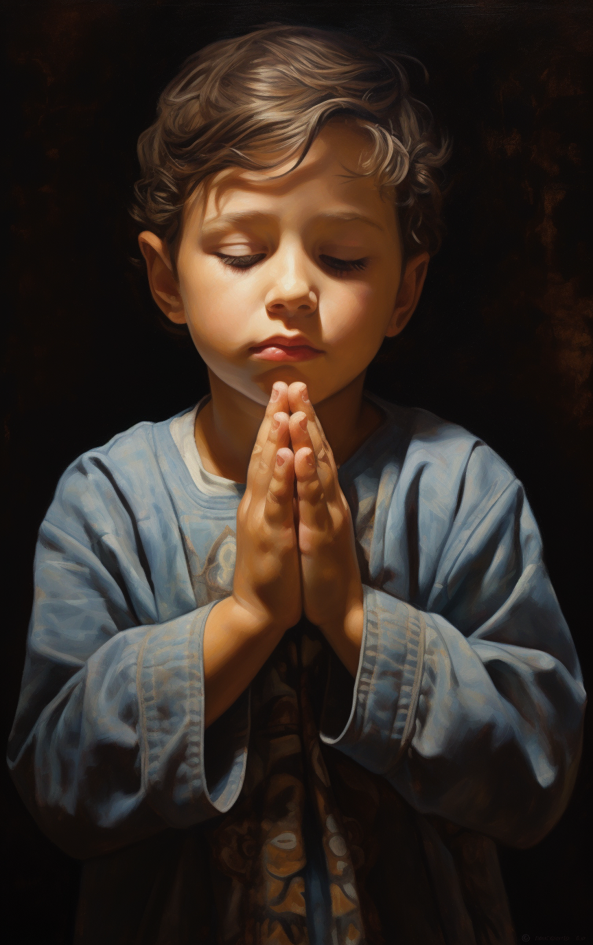 Child praying hands closed in reverence