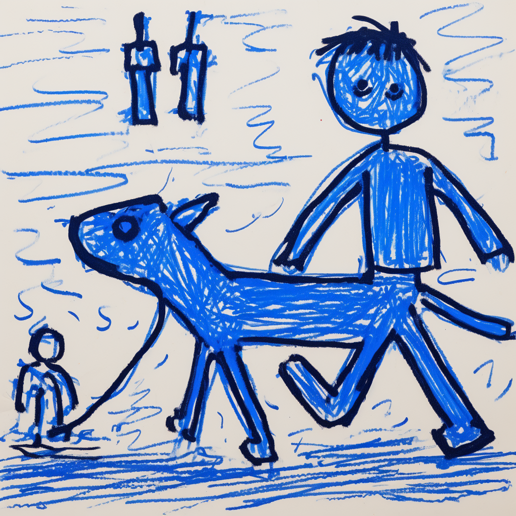 Child riding dog in primitive style