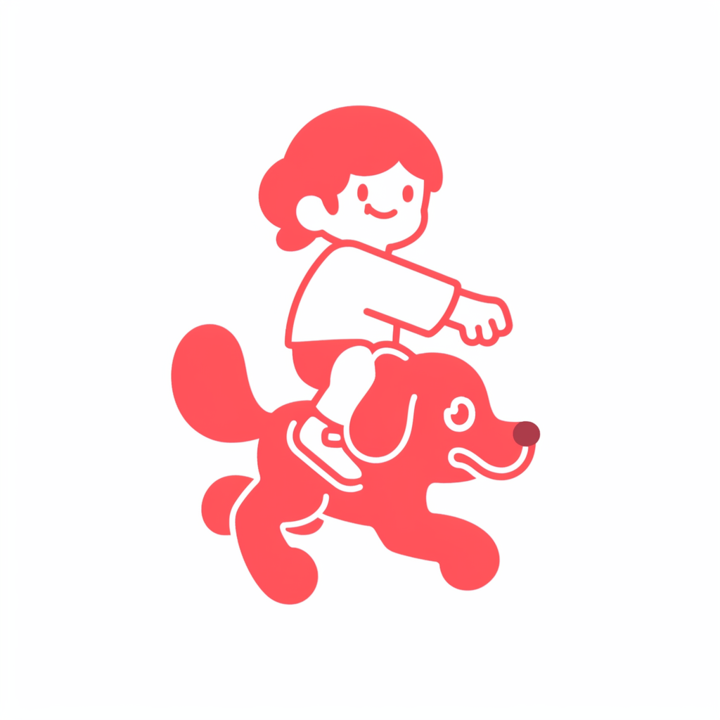 Child riding dog in minimalist style