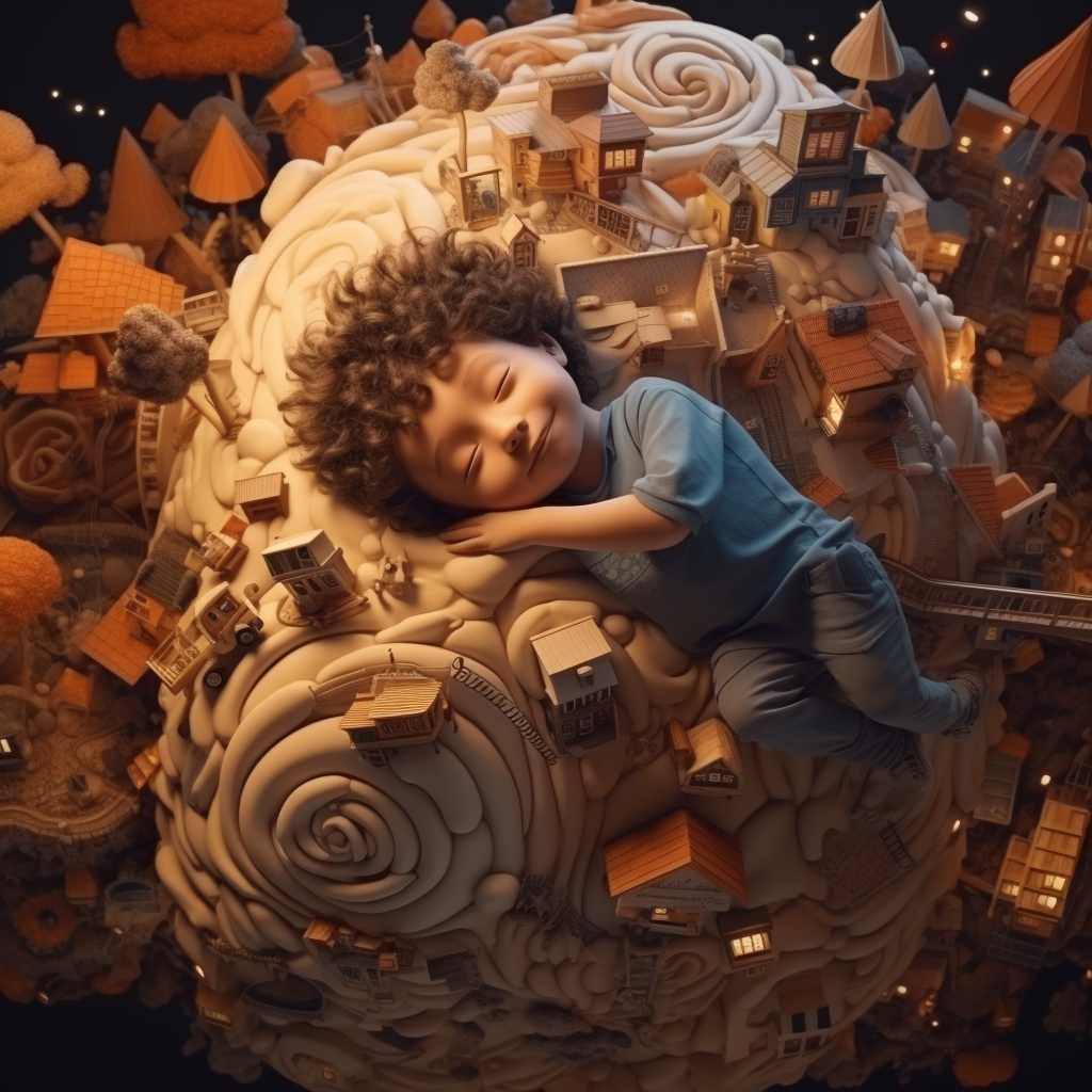 Child sleeping on giant face matress