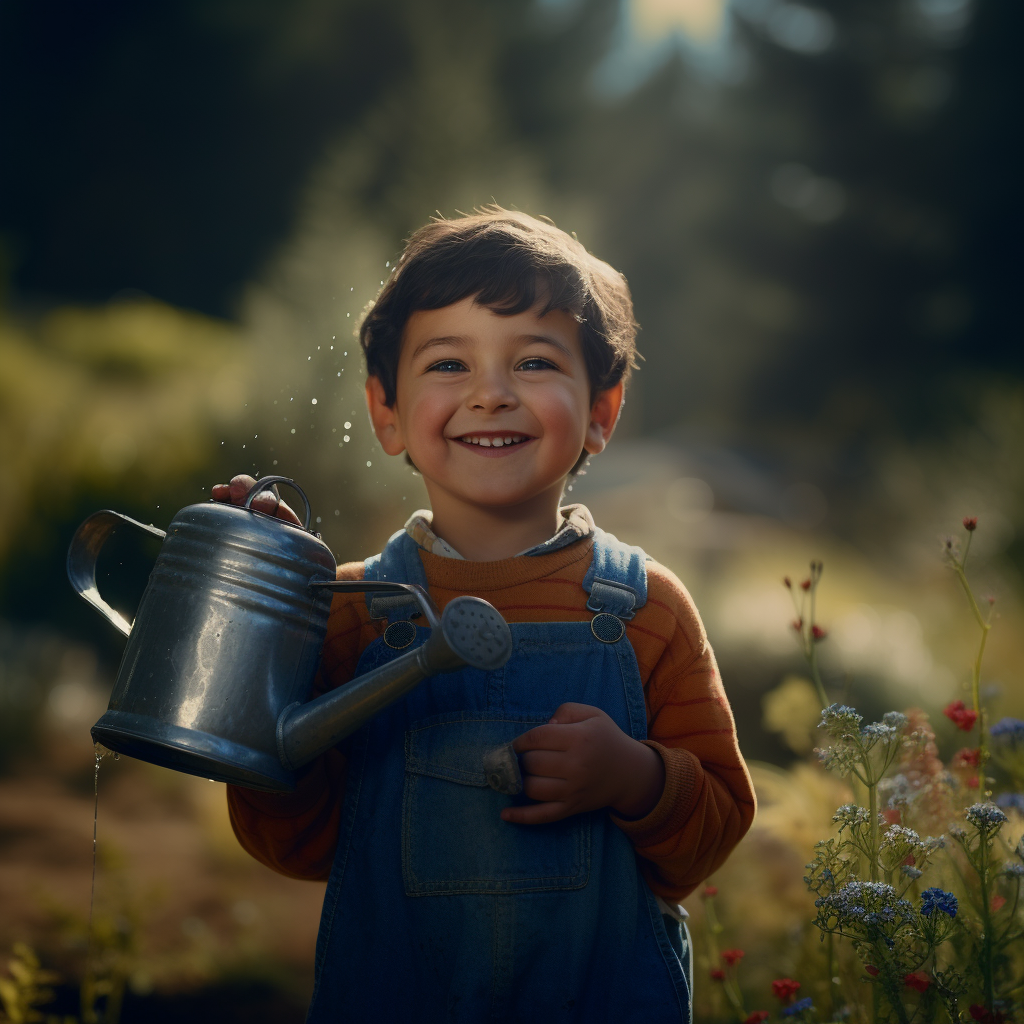 Child with Watering Can Smiling