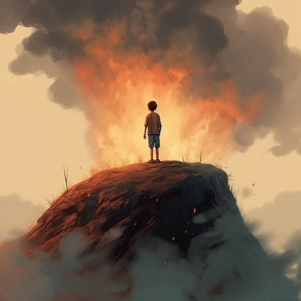 Inspiring image of child standing on small cliff