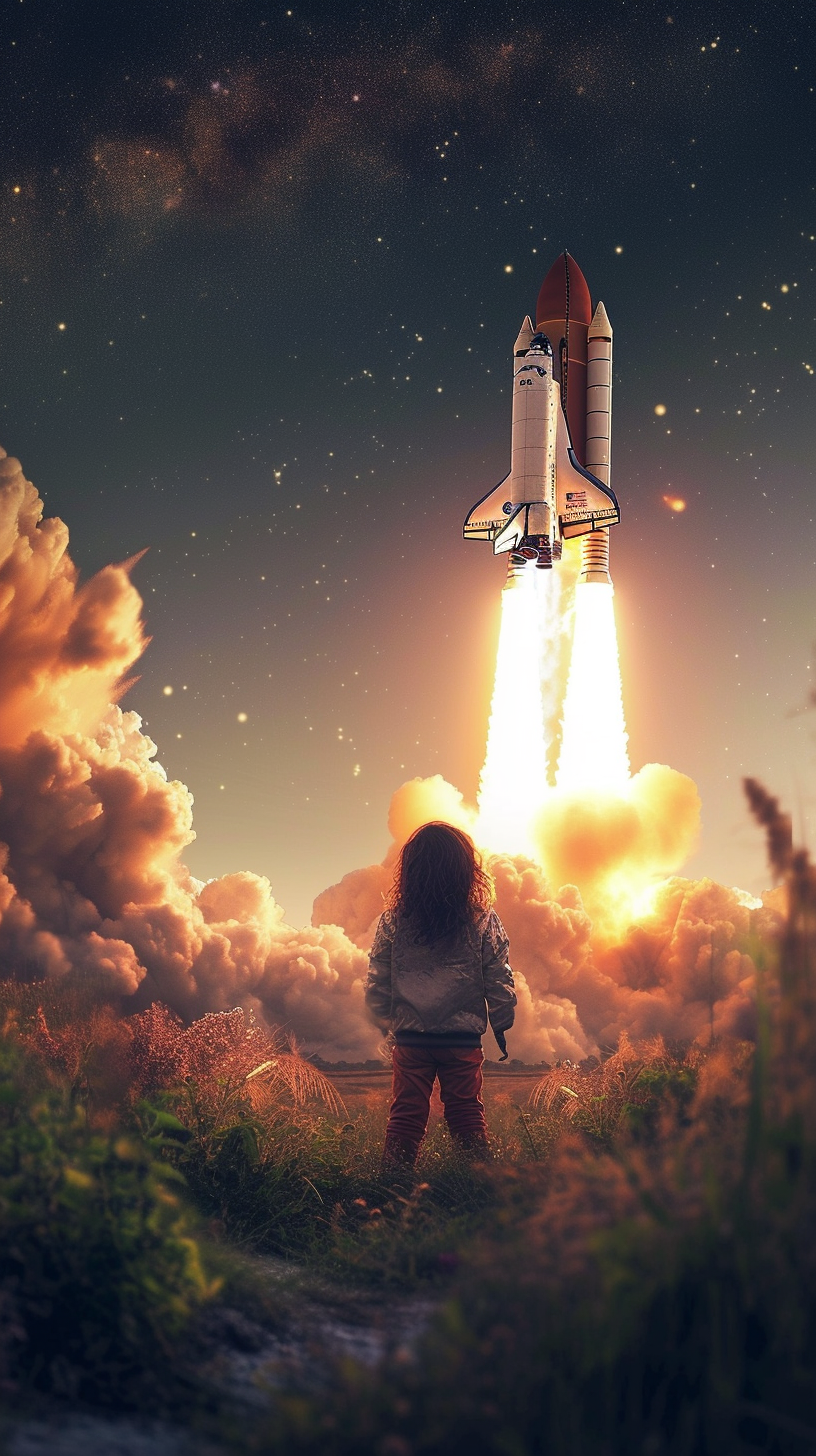 Child watching space shuttle launch