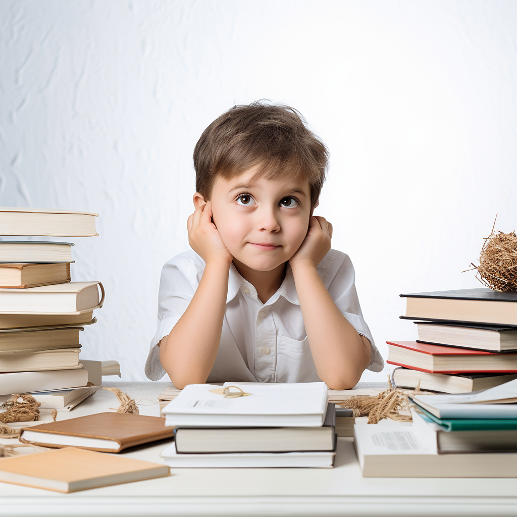 Child at White Table with Books