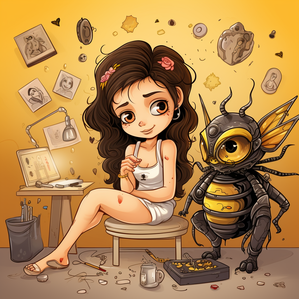 Child imagining future tattoo career with friendly bee