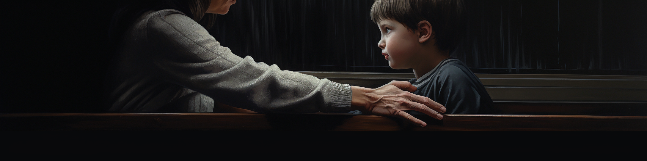 Realistic Image of 6-Year-Old Child with Mother Reaching Out