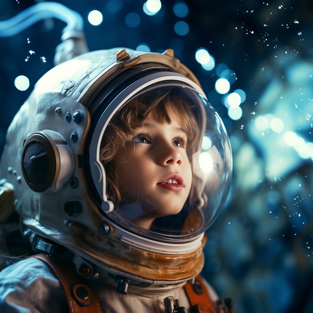 Child in Spacesuit Gazing at Universe