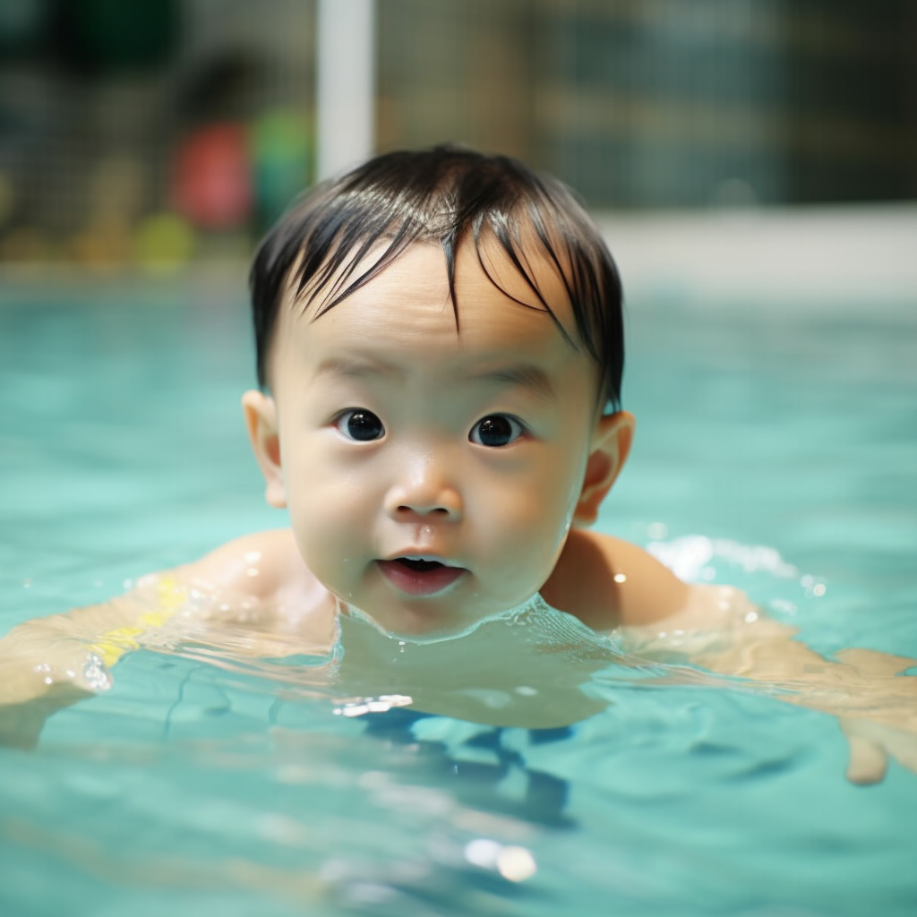 Young boy swimming the crawl