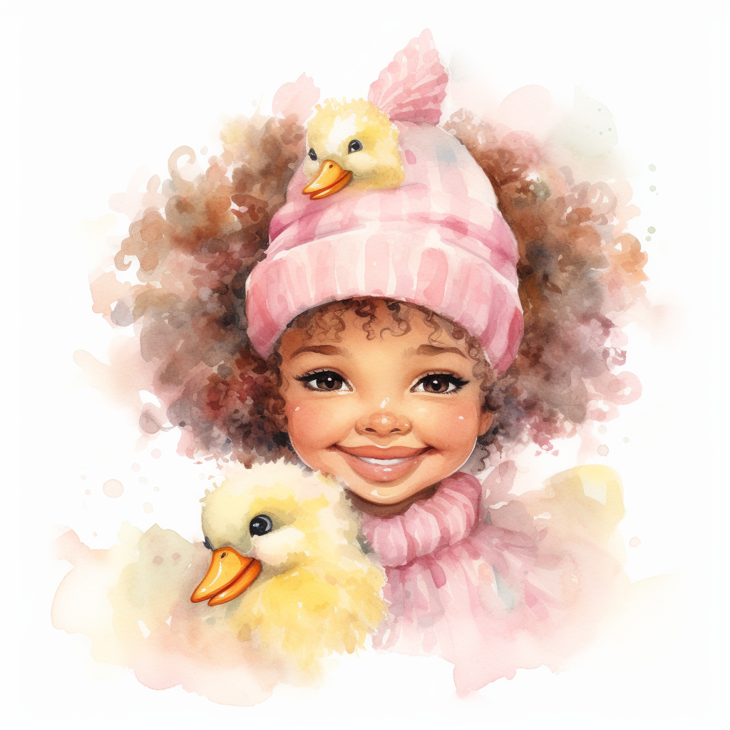 Afro little girl with easter chick on head