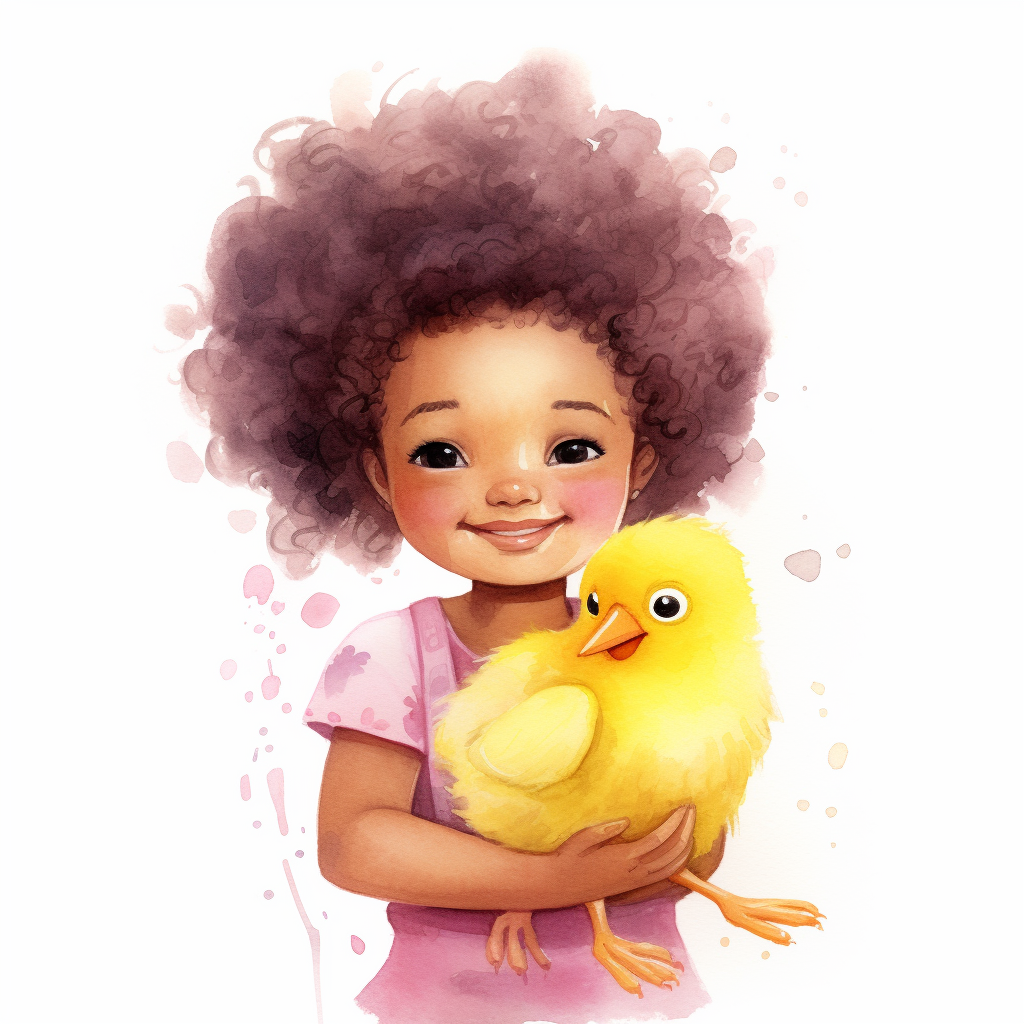 Afro little girl holding yellow Easter chick