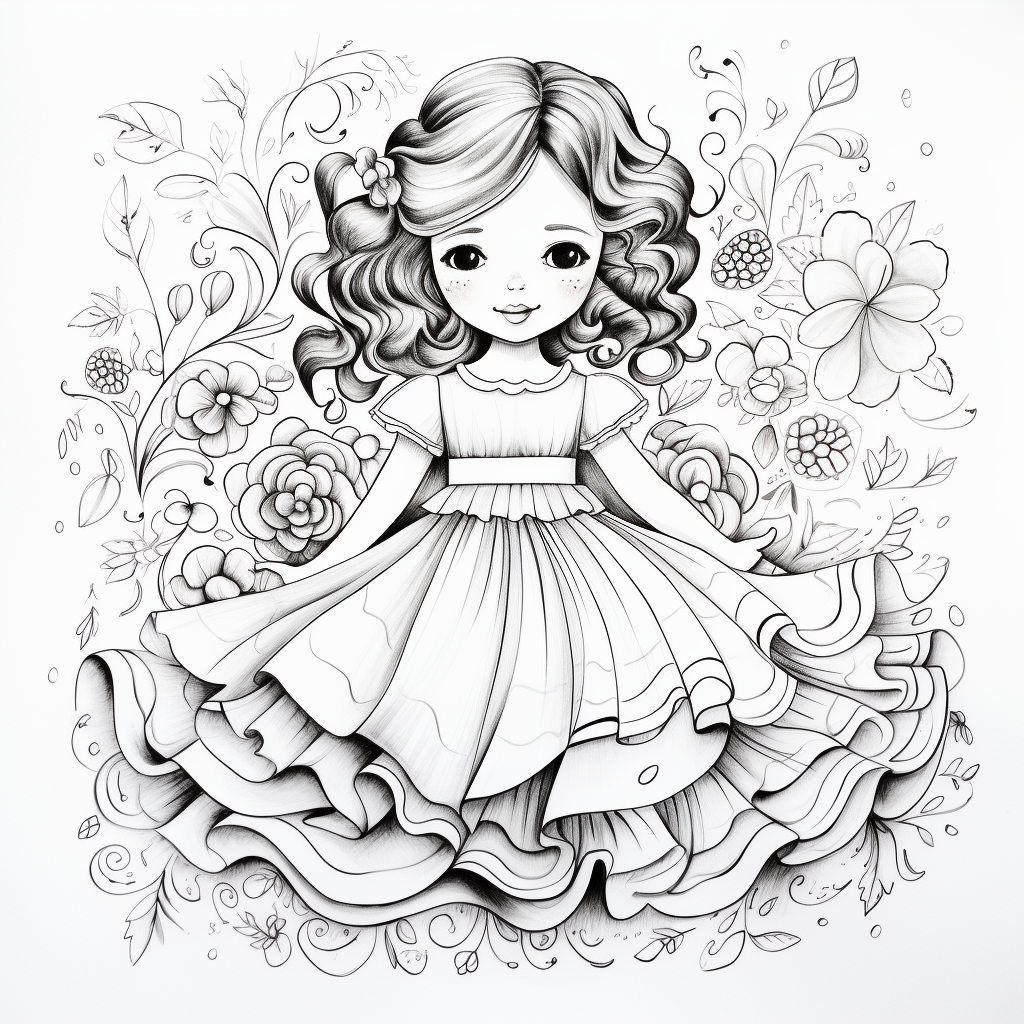 Cute flowery dress on coloring book