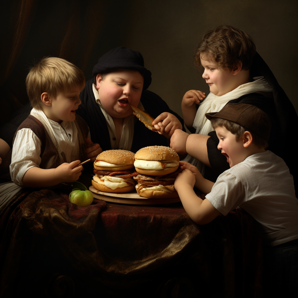 Children enjoying a tasty hamburger meal