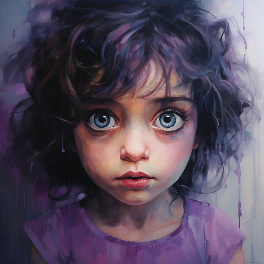 Innocent child with big eyes painting