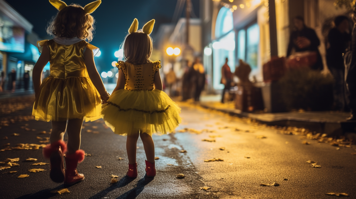 Happy children in Halloween Alice in Wonderland costume