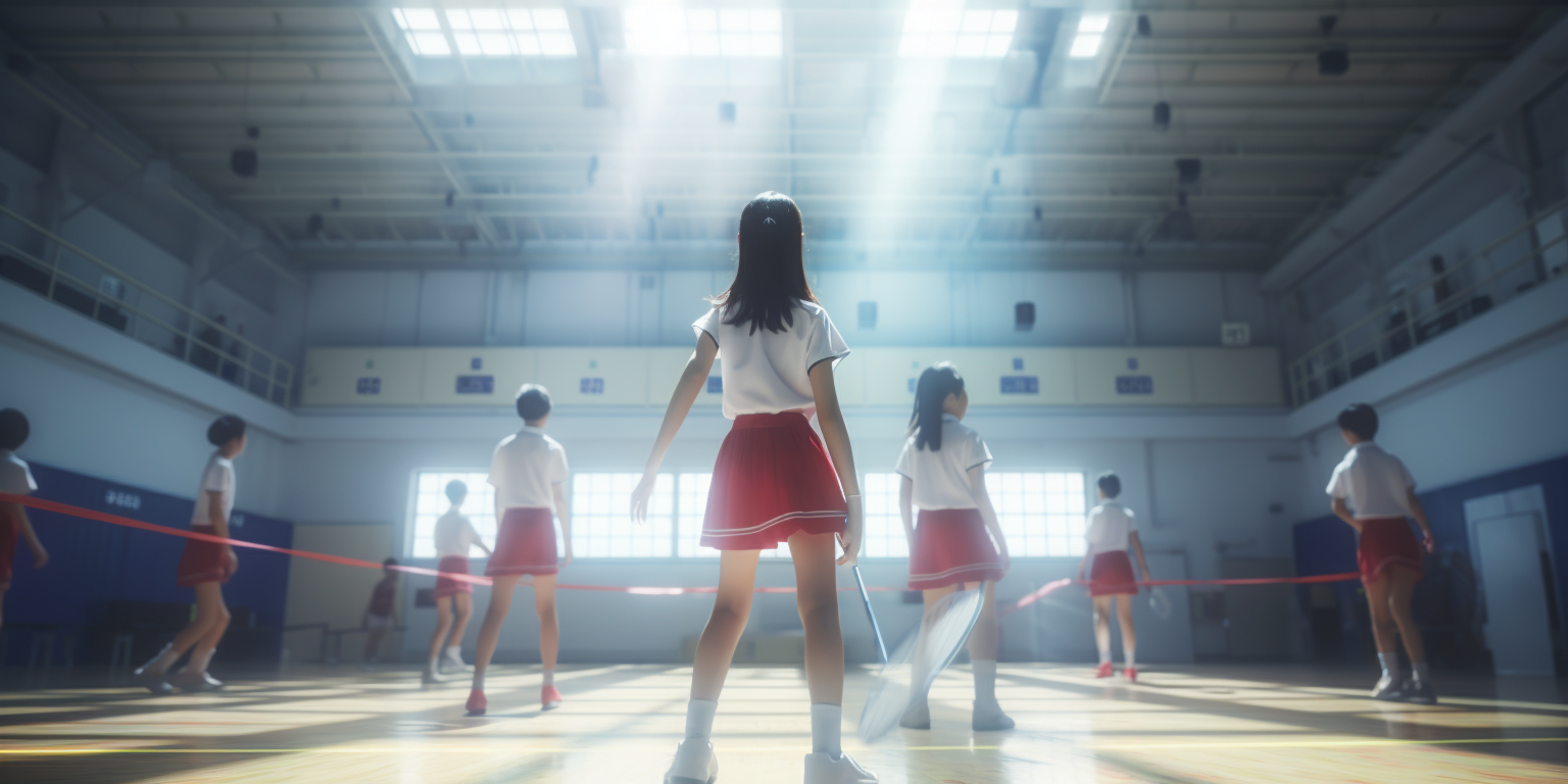 Japanese Elementary School Kids Playing Badminton