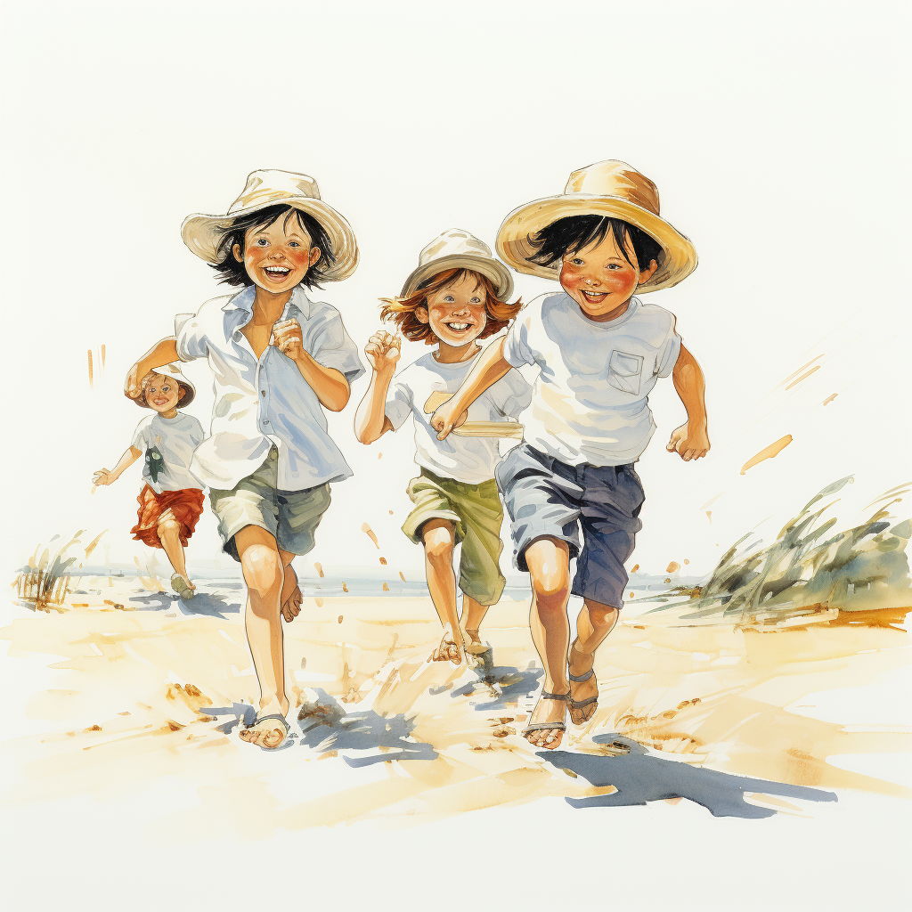 Cartoon of children playing with white shirts and sandals