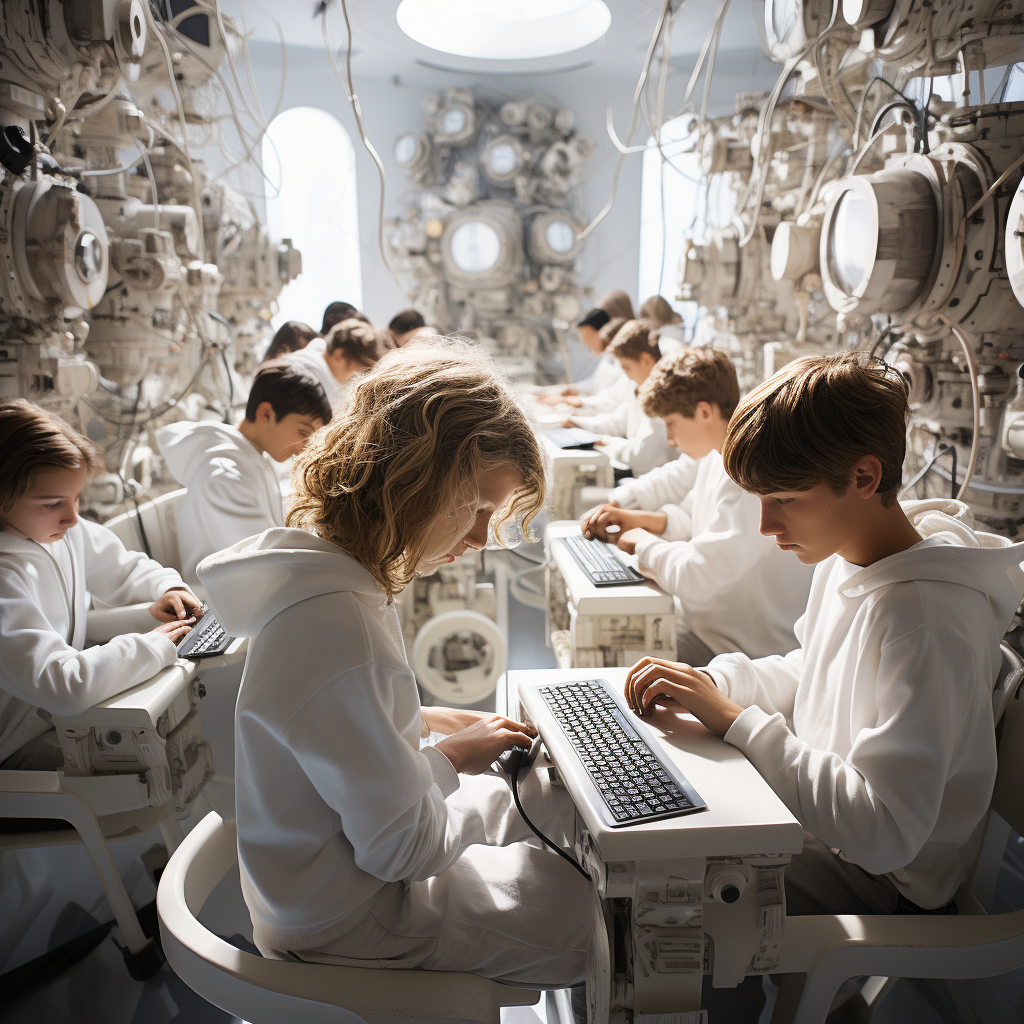 Children working on computers in a school classroom