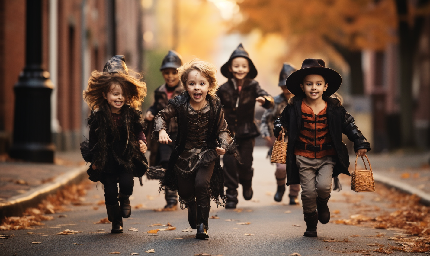 Group of children trick or treating