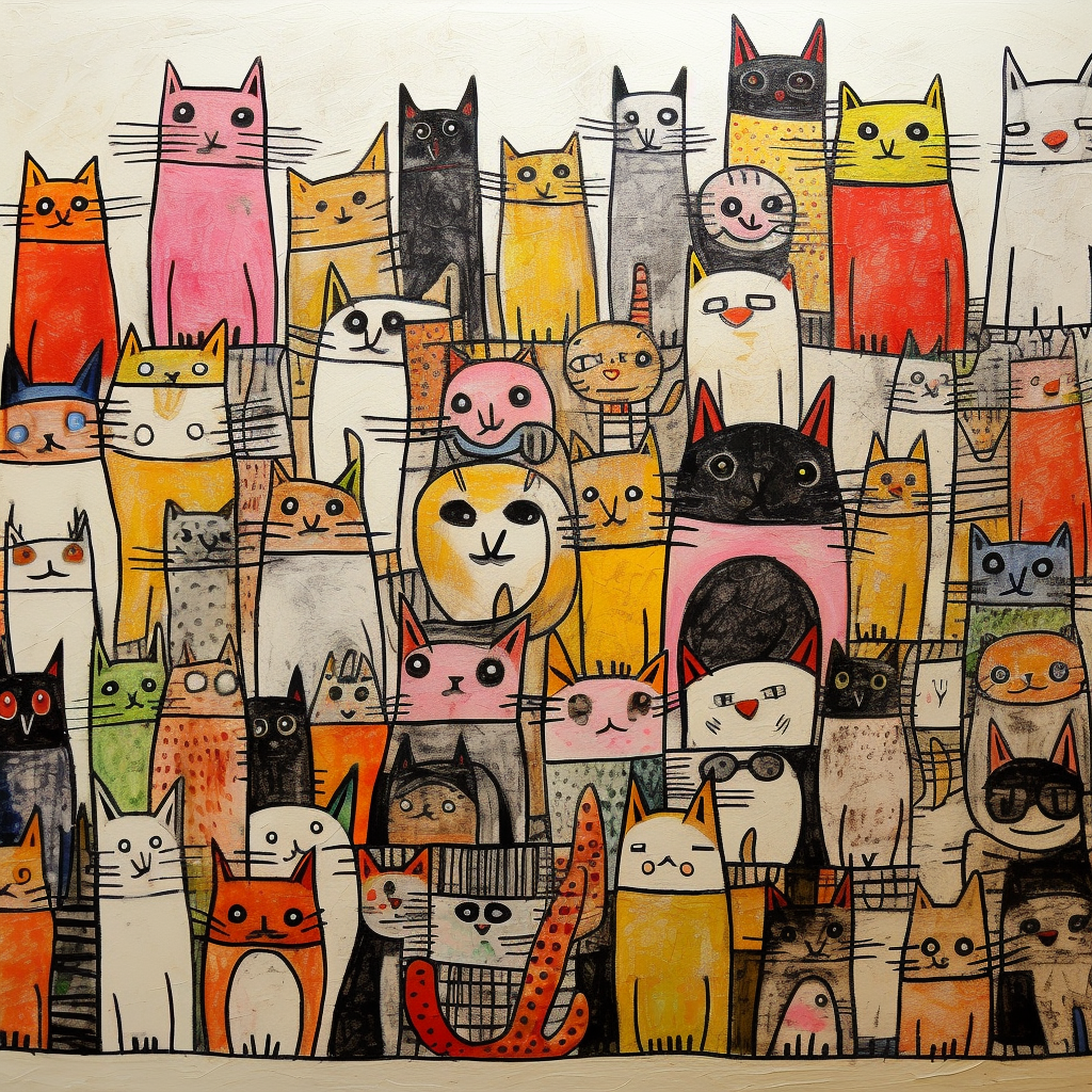 Charming Illustration of Children and Cats