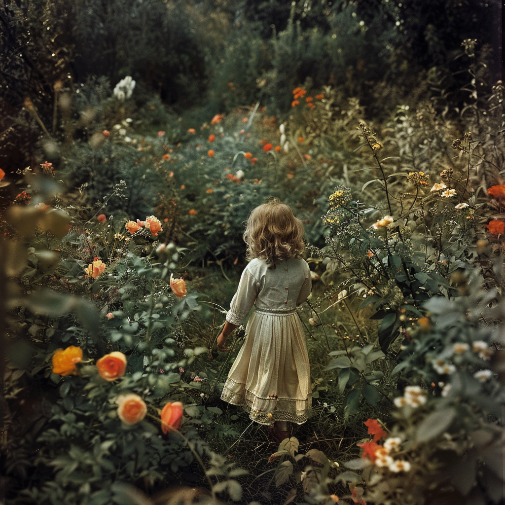 Children exploring magical flowers in garden