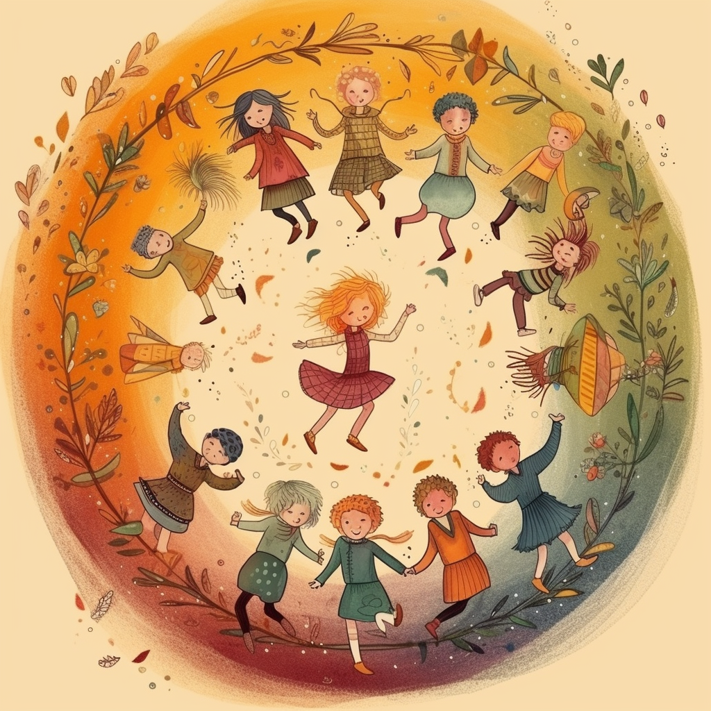 Children Dancing Circle Illustration